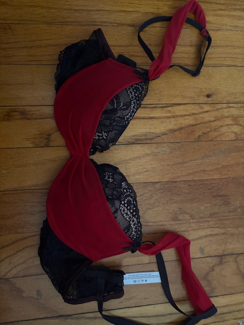 Adore Me Red and Black Lace Push-Up Bra
